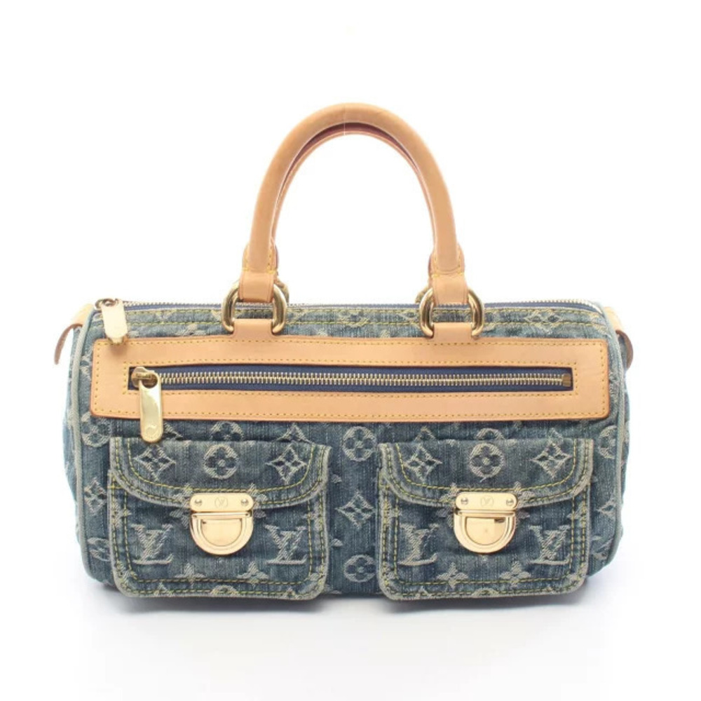 Louis Vuitton Neo Speedy Top Handle Bag Denim Leather Monogram Blue